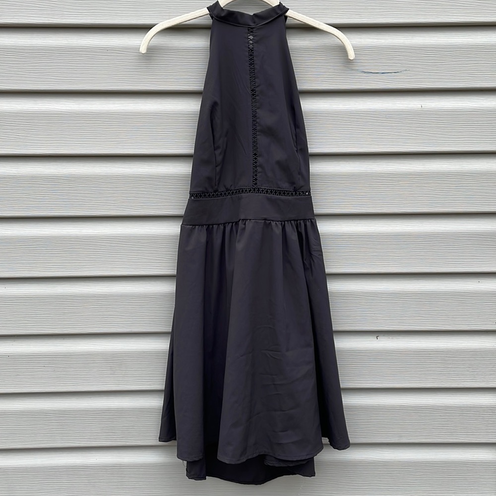 Black Halter Neck Bow Back Skater Dress